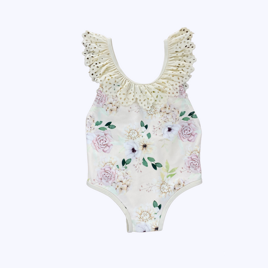 Traje De Baño Niña Puntilla Pink Flower