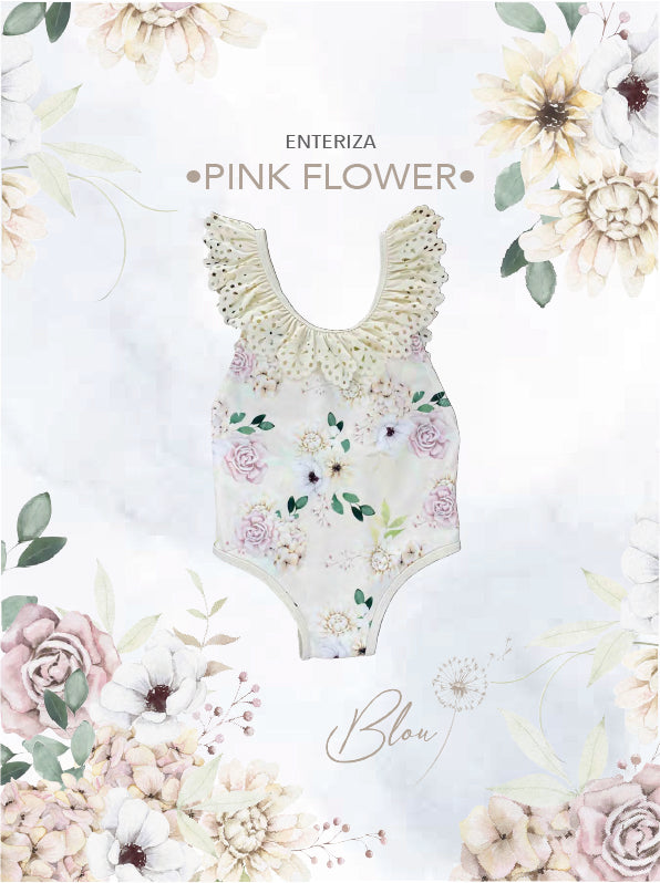 Traje De Baño Niña Puntilla Pink Flower