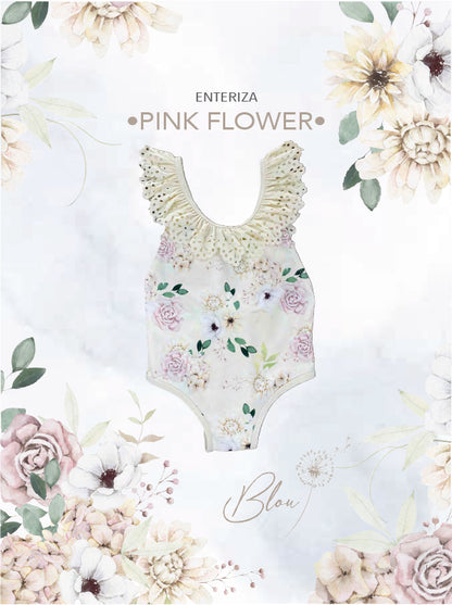 Traje De Baño Niña Puntilla Pink Flower